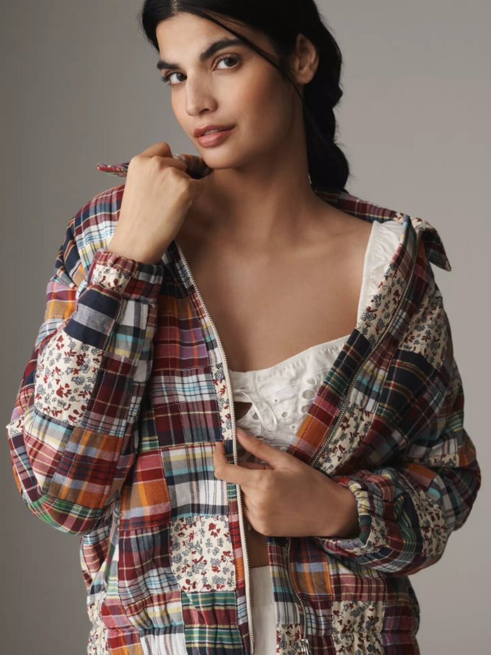 Avec Les Filles Quilted Patchwork Bomber Jacket